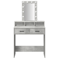 vidaXL Makeup Table with LED Lights - Concrete Grey, 79x41x140 cm