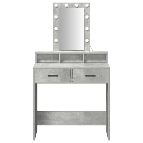 vidaXL Makeup Table with LED Lights - Concrete Grey, 79x41x140 cm