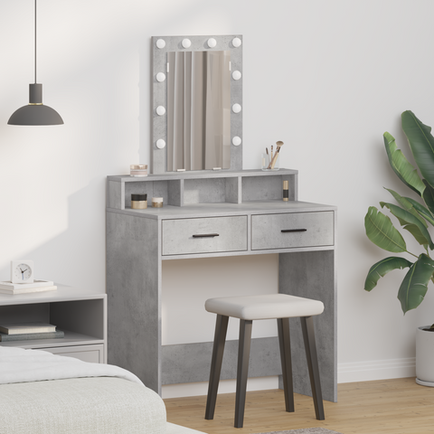 vidaXL Makeup Table with LED Lights - Concrete Grey, 79x41x140 cm