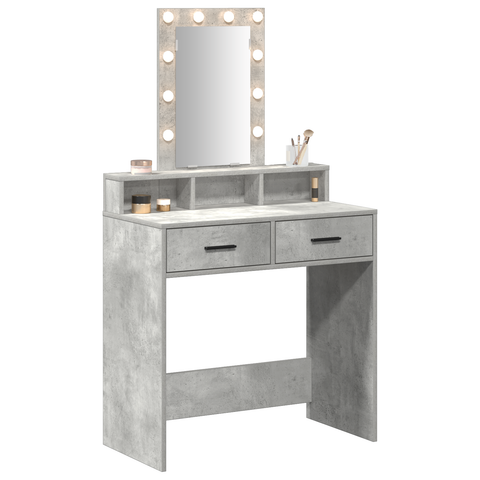 vidaXL Makeup Table with LED Lights - Concrete Grey, 79x41x140 cm