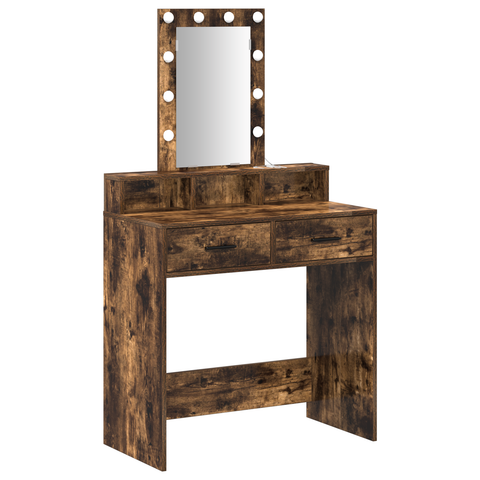 vidaXL Makeup Table with LED Lights in Smoked Oak - 79x41x140 cm