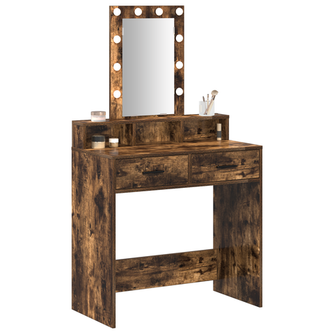 vidaXL Makeup Table with LED Lights in Smoked Oak - 79x41x140 cm