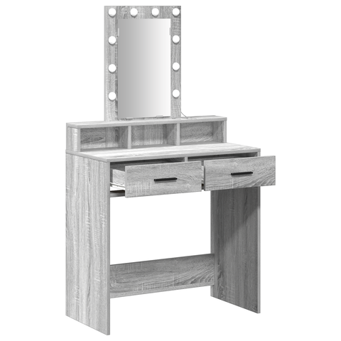 vidaXL Makeup Table with LED Lights in Grey Sonoma - 79x41x140 cm