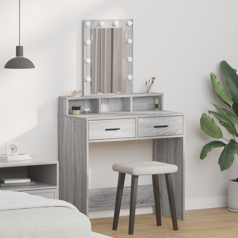 vidaXL Makeup Table with LED Lights in Grey Sonoma - 79x41x140 cm