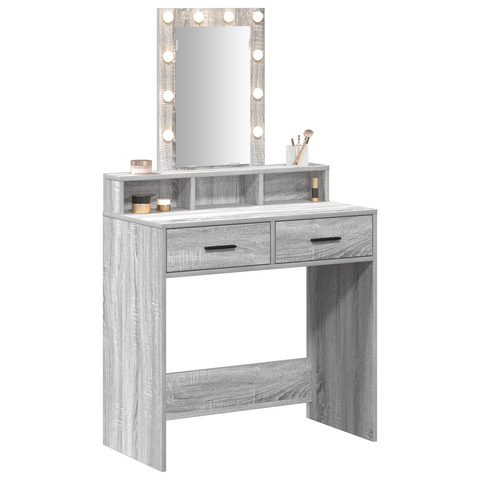 vidaXL Makeup Table with LED Lights in Grey Sonoma - 79x41x140 cm