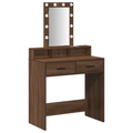 vidaXL Makeup Table with LED Lights in Brown Oak, 79x41x140 cm