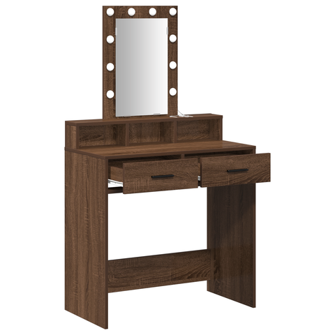 vidaXL Makeup Table with LED Lights in Brown Oak, 79x41x140 cm