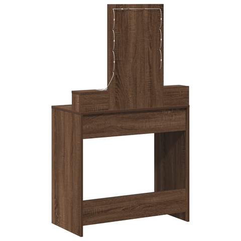 vidaXL Makeup Table with LED Lights in Brown Oak, 79x41x140 cm