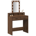 vidaXL Makeup Table with LED Lights in Brown Oak, 79x41x140 cm