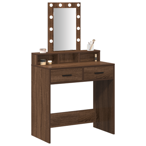 vidaXL Makeup Table with LED Lights in Brown Oak, 79x41x140 cm