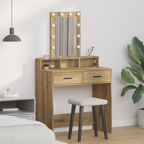vidaXL Dressing Table with LED Lights Artisan Oak 79x41x140 cm