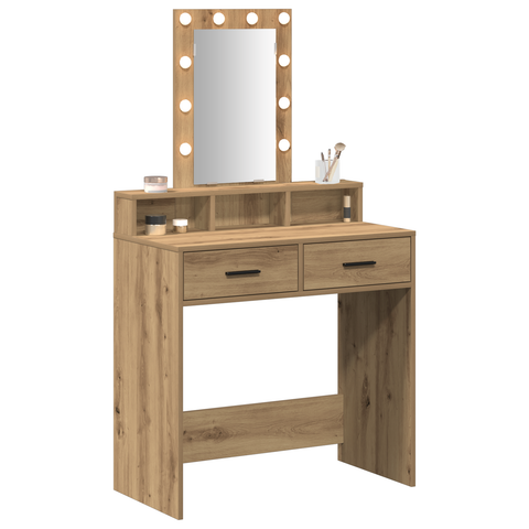 vidaXL Dressing Table with LED Lights Artisan Oak 79x41x140 cm