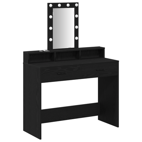 vidaXL Vanity Table Black oak Engineered wood 100 x 41 x 140 cm Mirror