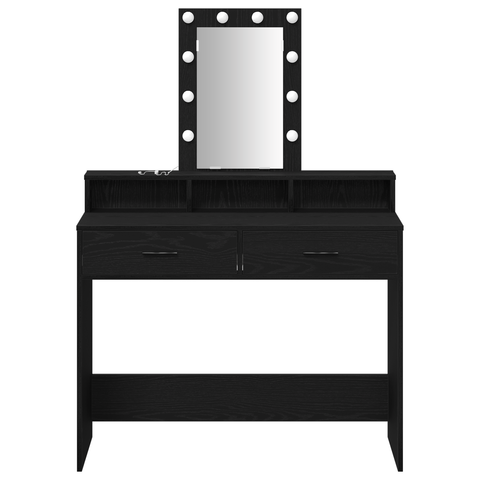 vidaXL Vanity Table Black oak Engineered wood 100 x 41 x 140 cm Mirror