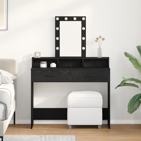 vidaXL Vanity Table Black oak Engineered wood 100 x 41 x 140 cm Mirror