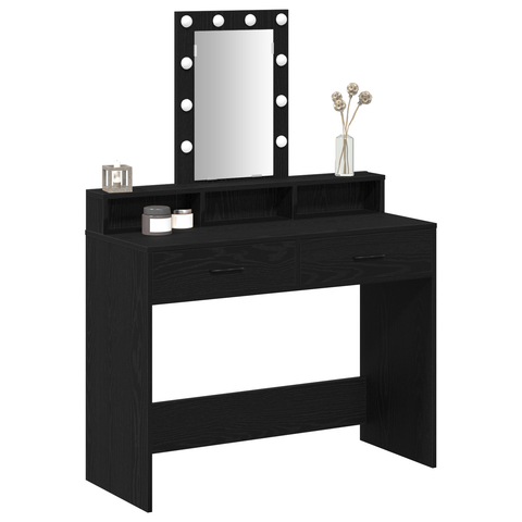 vidaXL Vanity Table Black oak Engineered wood 100 x 41 x 140 cm Mirror