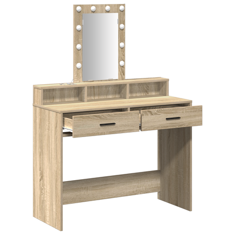 vidaXL Dressing Table with LED Lights Sonoma Oak 100x41x140 cm