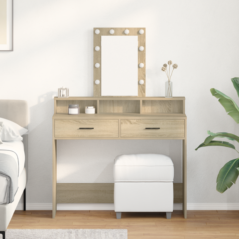 vidaXL Dressing Table with LED Lights Sonoma Oak 100x41x140 cm