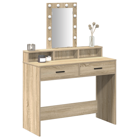 vidaXL Dressing Table with LED Lights Sonoma Oak 100x41x140 cm