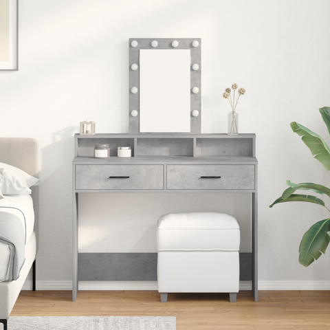 vidaXL Dressing Table with LED Lights Concrete Grey 100x41x140 cm