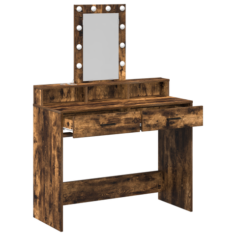 vidaXL Dressing Table with LED Lights Smoked Oak 100x41x140 cm