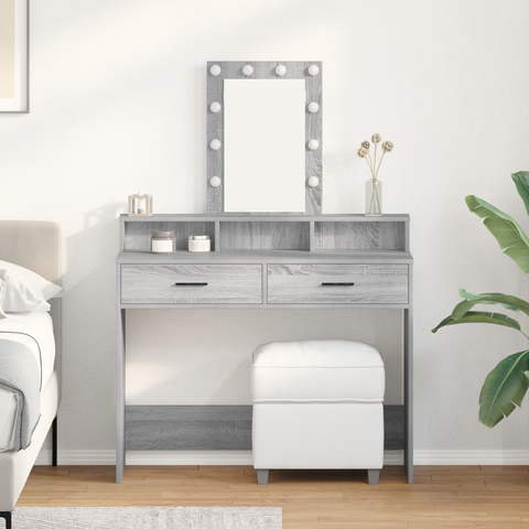 vidaXL Dressing Table with LED Lights Grey Sonoma 100x41x140 cm