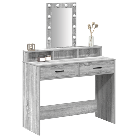 vidaXL Dressing Table with LED Lights Grey Sonoma 100x41x140 cm