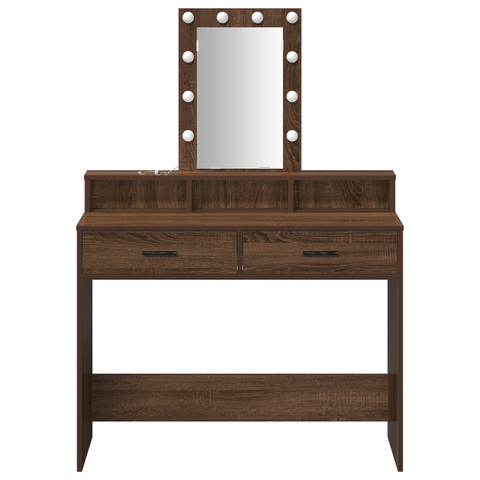 vidaXL Brown Oak Dressing Table with LED Lights, 100x41x140 cm