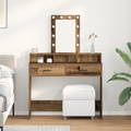 vidaXL Dressing Table with LED Lights - Vintage Wood, 100x41x140 cm