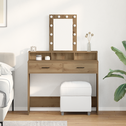 vidaXL Dressing Table with LED Lights Artisan Oak 100x41x140 cm
