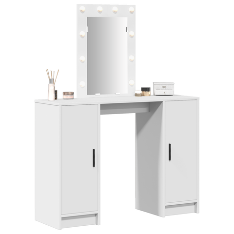 vidaXL Dressing Table with LED Lights White 102x33x135 cm