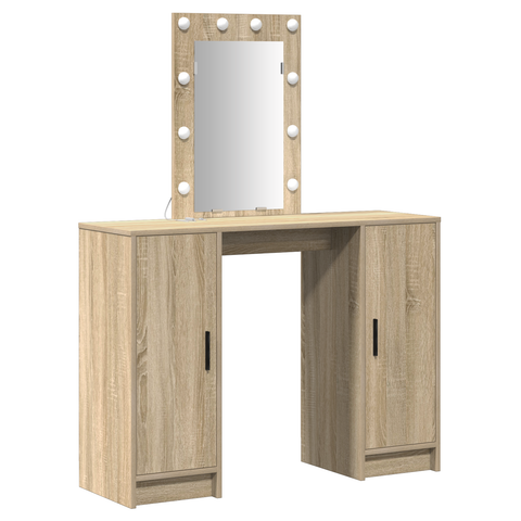vidaXL Dressing Table with LED Lights in Sonoma Oak, 102x33x135 cm