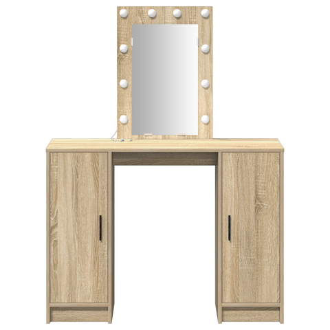 vidaXL Dressing Table with LED Lights in Sonoma Oak, 102x33x135 cm