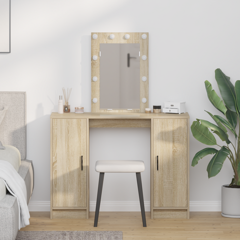 vidaXL Dressing Table with LED Lights in Sonoma Oak, 102x33x135 cm
