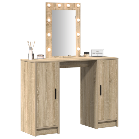 vidaXL Dressing Table with LED Lights in Sonoma Oak, 102x33x135 cm