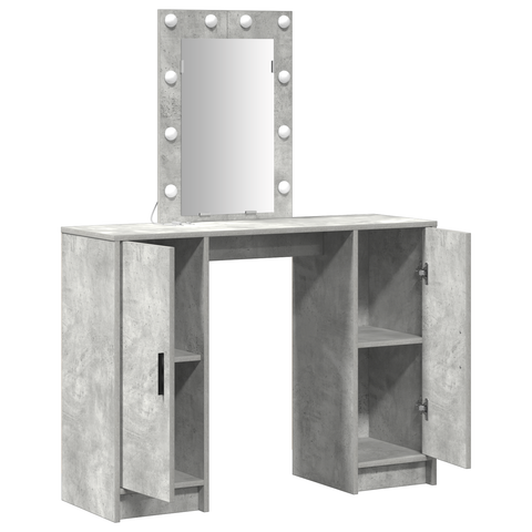 vidaXL Dressing Table with LED Lights Concrete Grey 102x33x135 cm