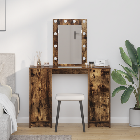 vidaXL Dressing Table with LED Lights Smoked Oak 102x33x135 cm