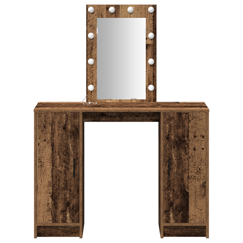 vidaXL Dressing Table with LED Lights Old Wood 102x33x135 cm