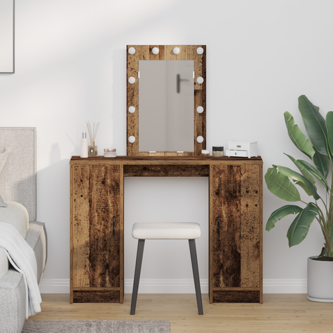 vidaXL Dressing Table with LED Lights Old Wood 102x33x135 cm