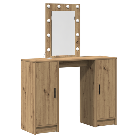 vidaXL Dressing Table with LED Lights Artisan Oak 102x33x135 cm