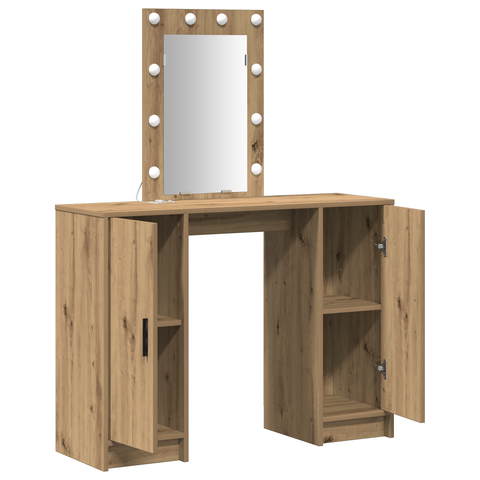 vidaXL Dressing Table with LED Lights Artisan Oak 102x33x135 cm