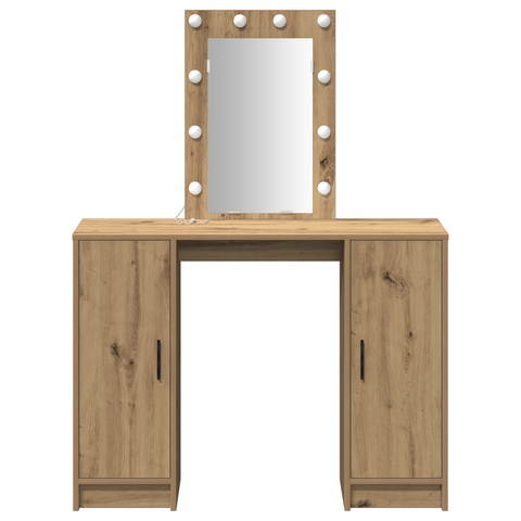 vidaXL Dressing Table with LED Lights Artisan Oak 102x33x135 cm