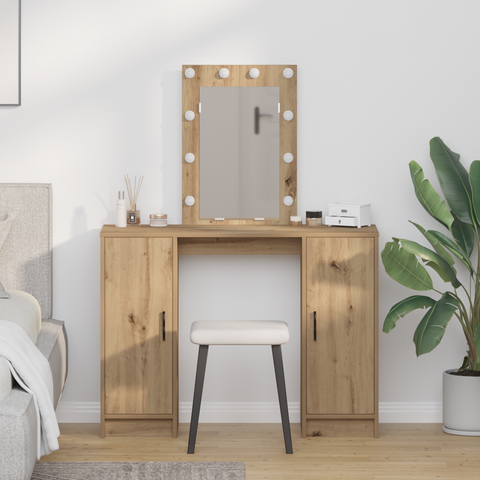 vidaXL Dressing Table with LED Lights Artisan Oak 102x33x135 cm