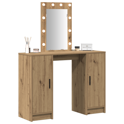 vidaXL Dressing Table with LED Lights Artisan Oak 102x33x135 cm