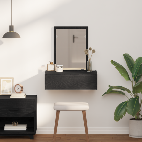 vidaXL Wall Hanging Dressing Table Black Oak 60x40x70 cm