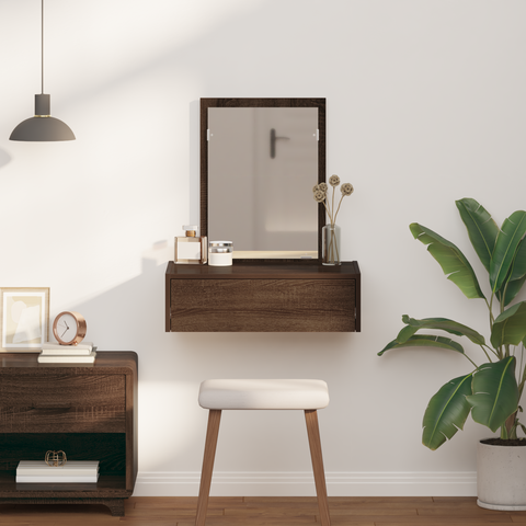 vidaXL Wall Hanging Dressing Table Brown Oak 60x40x70 cm