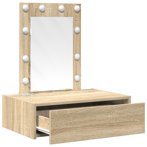 vidaXL Wall Hanging Dressing Table with LED Lights Sonoma Oak