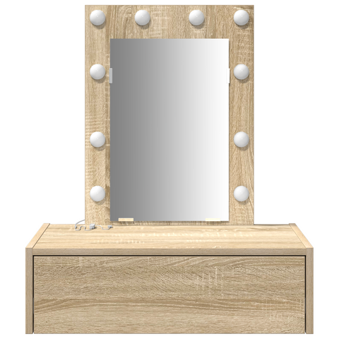 vidaXL Wall Hanging Dressing Table with LED Lights Sonoma Oak