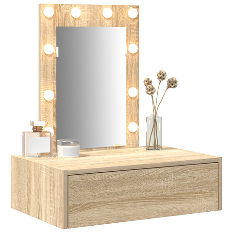 vidaXL Wall Hanging Dressing Table with LED Lights Sonoma Oak