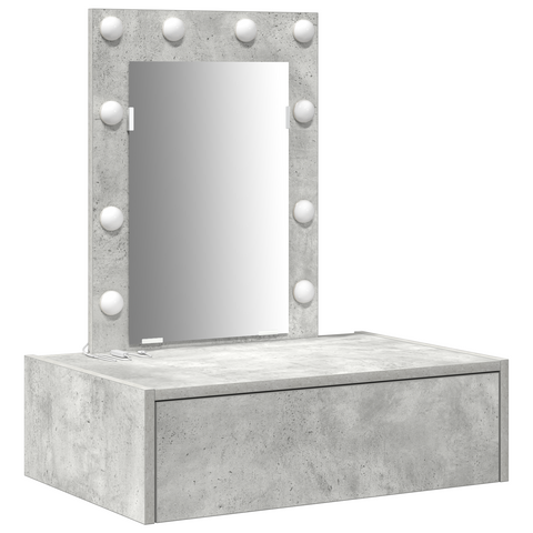 vidaXL Wall Hanging Dressing Table with LED Lights Concrete Grey